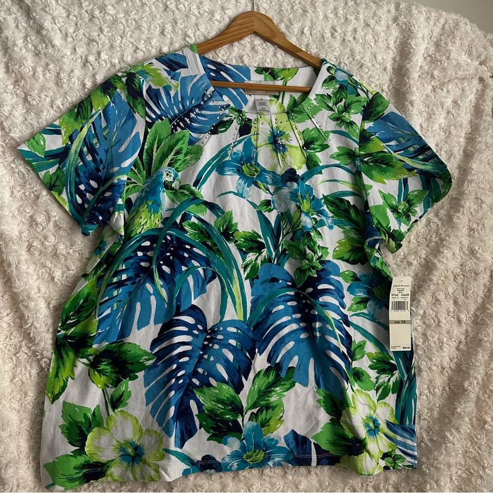 Alfred Dunner Woman 1X Parrot Tropical Waikiki Casual Dressy Short Sleeve Top